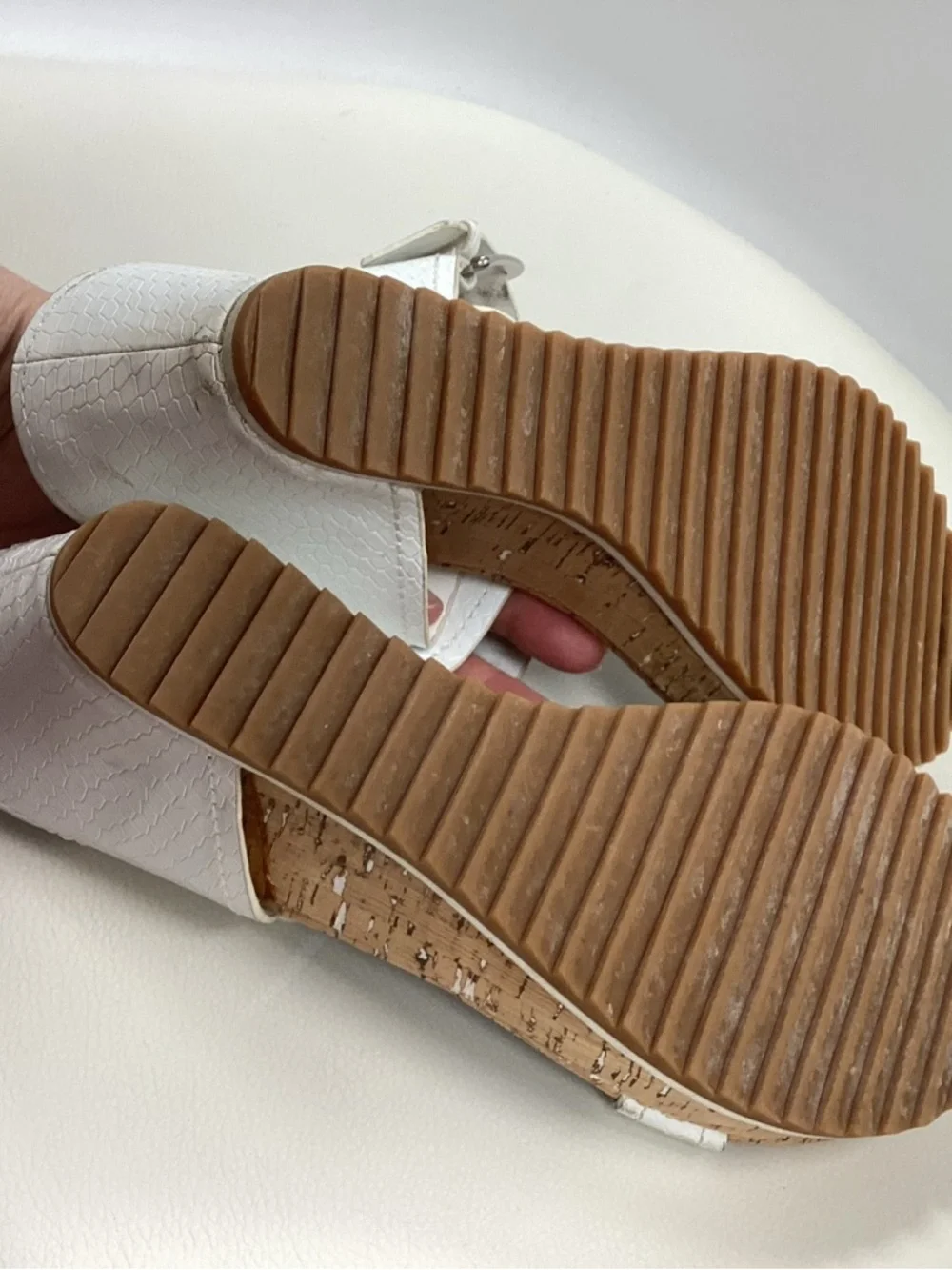 Donald J. Pliner White Textured Cork Wedge Slide Sandals